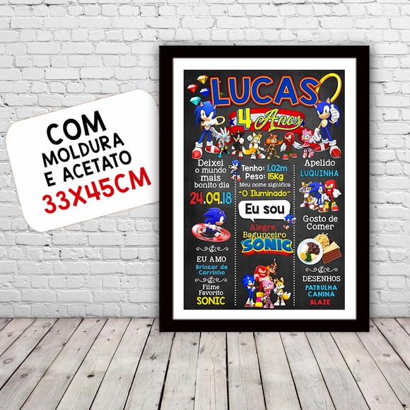 Chalkboard Aniversário Sonic com Foto 4 Anos 30x42cm