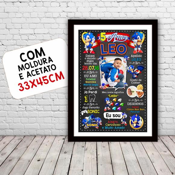 Chalkboard Aniversário Sonic com Foto 5 Anos 30x42cm