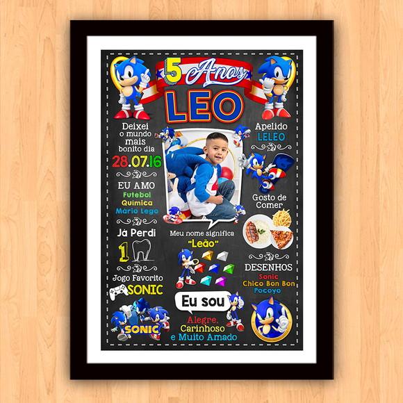 Chalkboard Aniversário Sonic com Foto 5 Anos 30x42cm