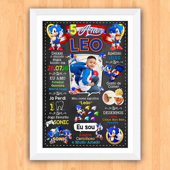 Chalkboard Aniversário Sonic com Foto 5 Anos 30x42cm