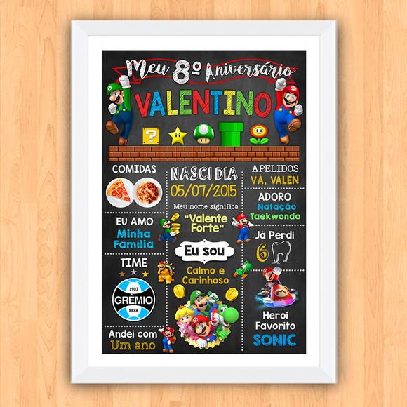 Chalkboard Aniversário Super Mario 08 Anos 30x42cm