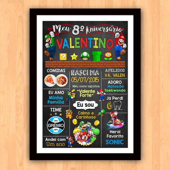 Chalkboard Aniversário Super Mario 08 Anos 30x42cm
