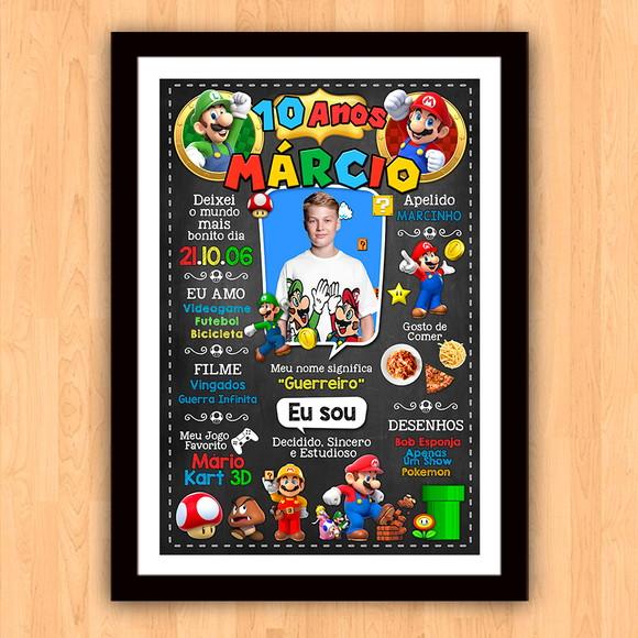 Chalkboard Aniversário Super Mario 10 Anos 30x42cm