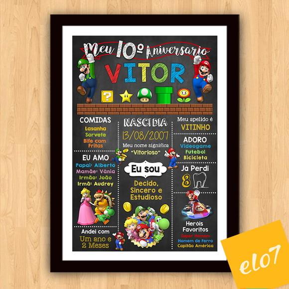 Chalkboard Aniversário Super Mario 10 Anos 30x42cm