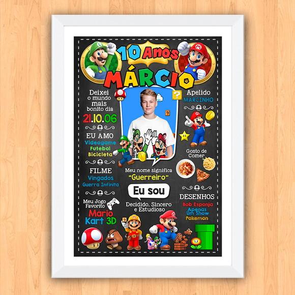 Chalkboard Aniversário Super Mario 10 Anos 30x42cm