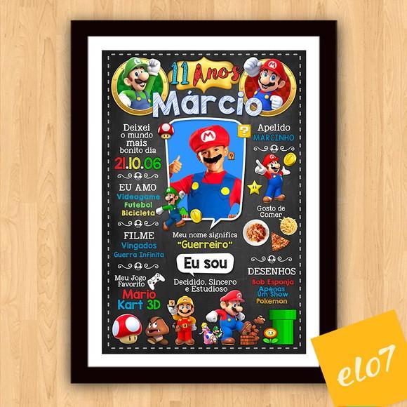 Chalkboard Aniversário Super Mario 11 Anos 30x42cm