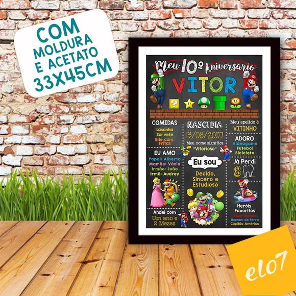 Chalkboard Aniversário Super Mario 10 Anos 30x42cm