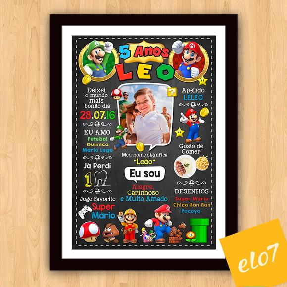 Chalkboard Aniversário Super Mario 5 Anos 30x42cm