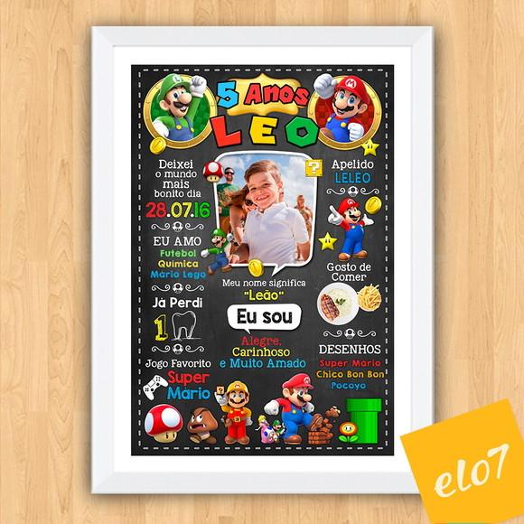 Chalkboard Aniversário Super Mario 5 Anos 30x42cm