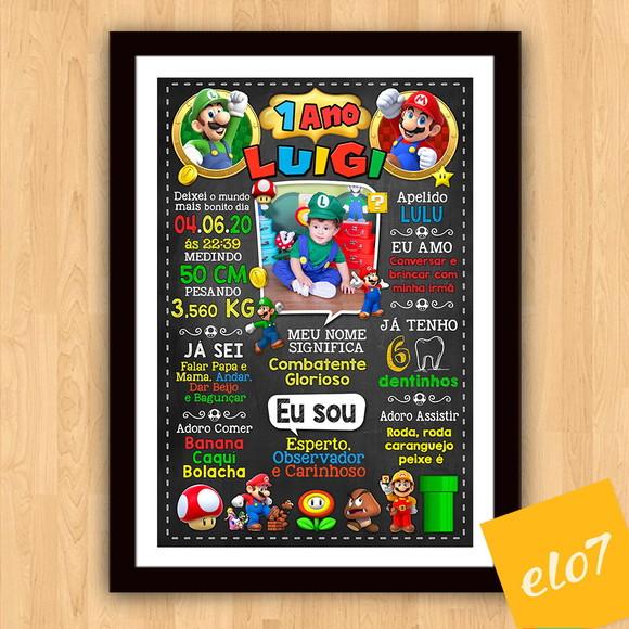 Chalkboard Aniversário Super Mario com Foto 30x42cm