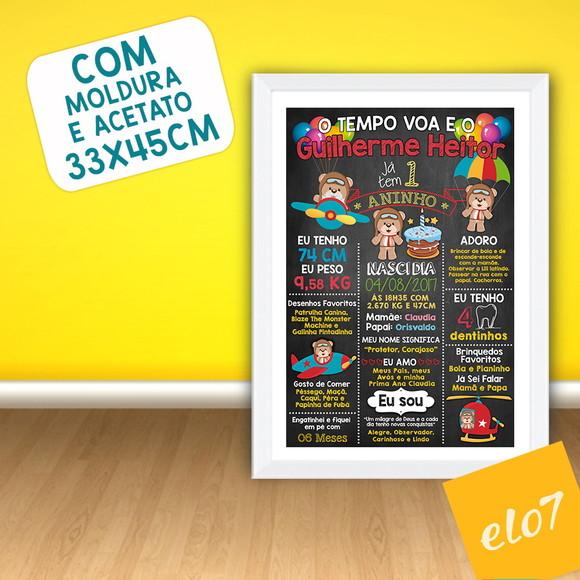 Chalkboard Aniversário Urso Aviador C/ Moldura 30x42cm