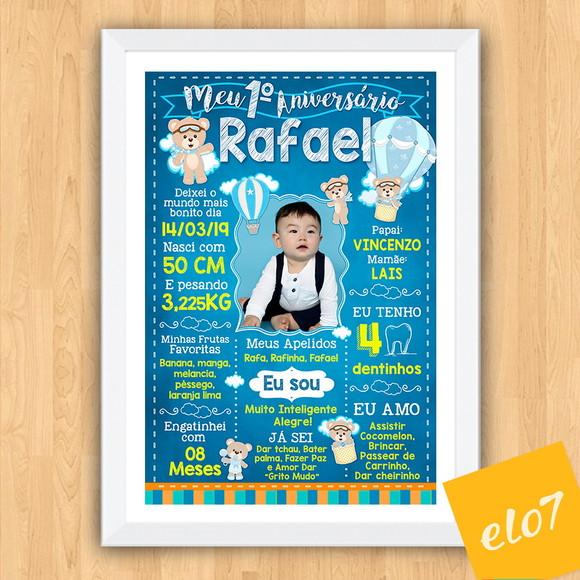 Chalkboard Aniversário Urso Aviador C/ Moldura 30x42cm