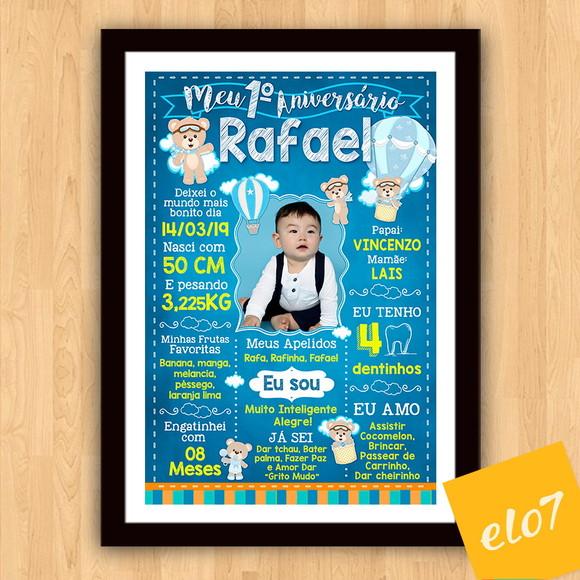 Chalkboard Aniversário Urso Aviador C/ Moldura 30x42cm