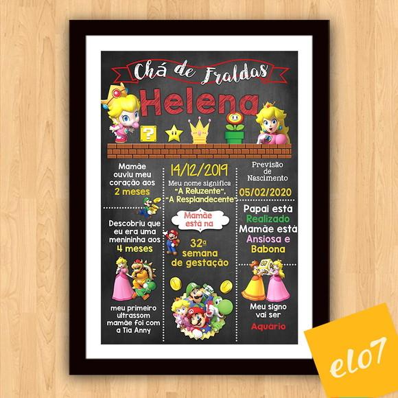 Chalkboard Chá De Fraldas Princesa Super Mario 30x42cm