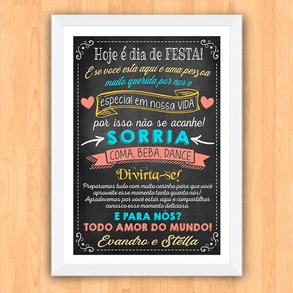 Chalkboard Casamento Hoje É Dia de Festa A3 30x42cm