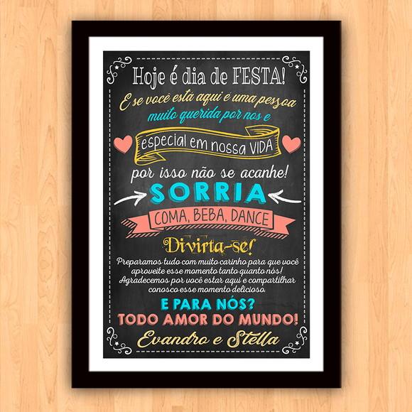 Chalkboard Casamento Hoje É Dia de Festa A3 30x42cm