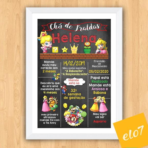 Chalkboard Chá De Fraldas Princesa Super Mario 30x42cm