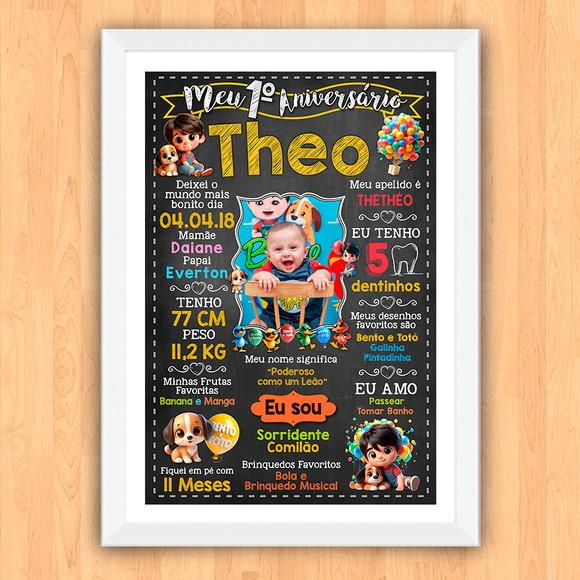 Chalkboard Poster Quadro Aniversário Bento e Totó 30x42cm