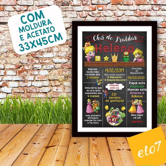 Chalkboard Chá De Fraldas Princesa Super Mario 30x42cm