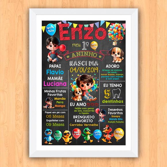 Chalkboard Poster Quadro Aniversário Bento e Totó 30x42cm