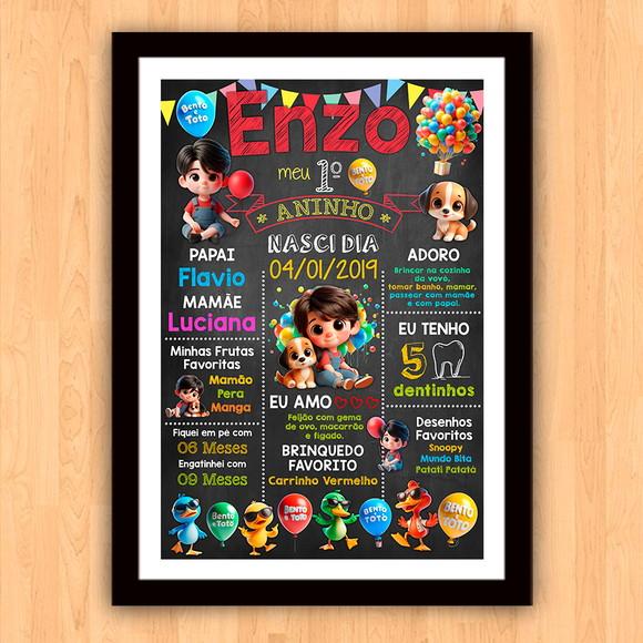 Chalkboard Poster Quadro Aniversário Bento e Totó 30x42cm