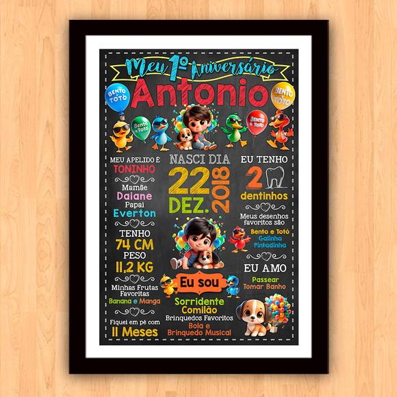 Chalkboard Poster Quadro Aniversário Bento e Totó 30x42cm
