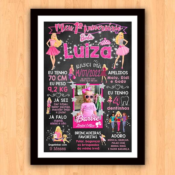 Chalkboard Quadro Aniversário c/ Moldura Barbie A3 30x42cm
