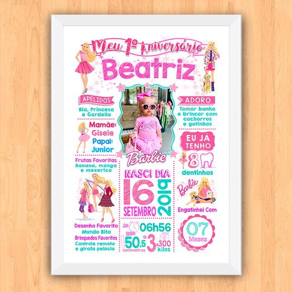 Chalkboard Quadro Aniversário c/ Moldura Barbie A3 30x42cm