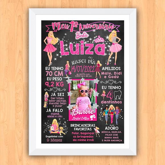 Chalkboard Quadro Aniversário c/ Moldura Barbie A3 30x42cm