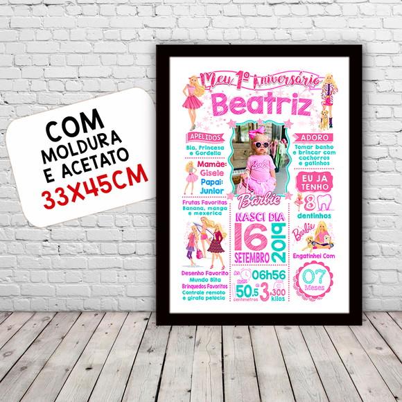 Chalkboard Quadro Aniversário c/ Moldura Barbie A3 30x42cm