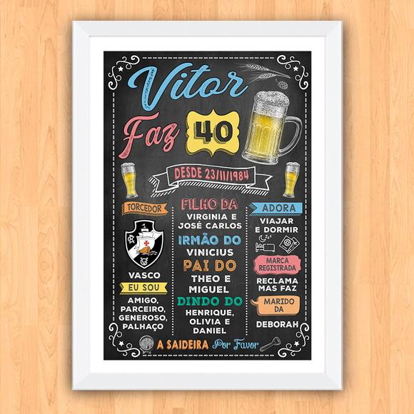 Chalkboard Quadro c/ Moldura Aniversario 40 Anos A3 30x42cm