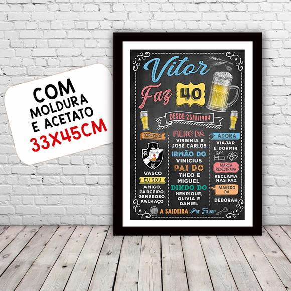 Chalkboard Quadro c/ Moldura Aniversario 40 Anos A3 30x42cm