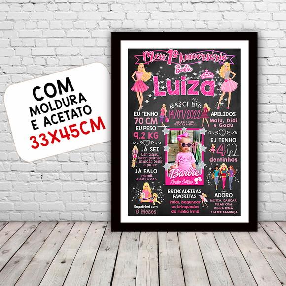 Chalkboard Quadro Aniversário c/ Moldura Barbie A3 30x42cm