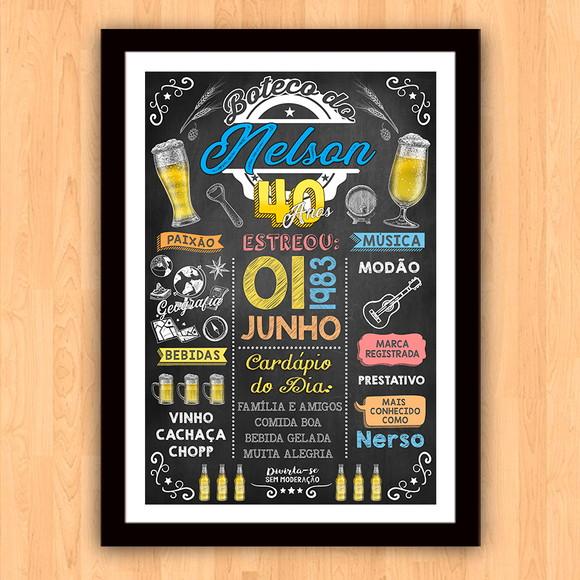 Chalkboard Quadro c/ Moldura Aniversario Boteco 40 Anos