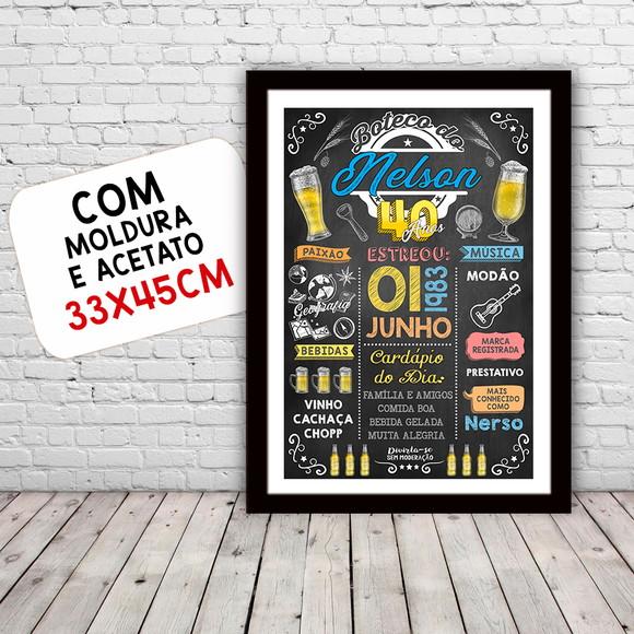 Chalkboard Quadro c/ Moldura Aniversario Boteco 40 Anos