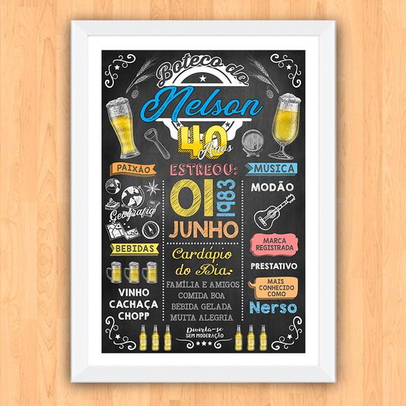 Chalkboard Quadro c/ Moldura Aniversario Boteco 40 Anos
