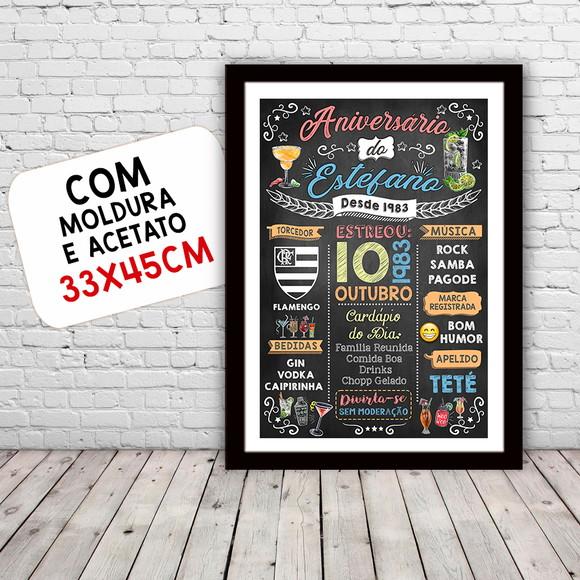 Chalkboard Quadro c/ Moldura Aniversario Drinks Estefano