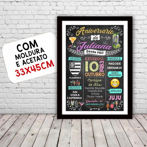 Chalkboard Quadro c/ Moldura Aniversario Drinks Juliana