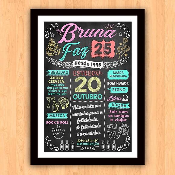 Chalkboard Quadro Poster Aniversário 25 Anos A3 30x42cm