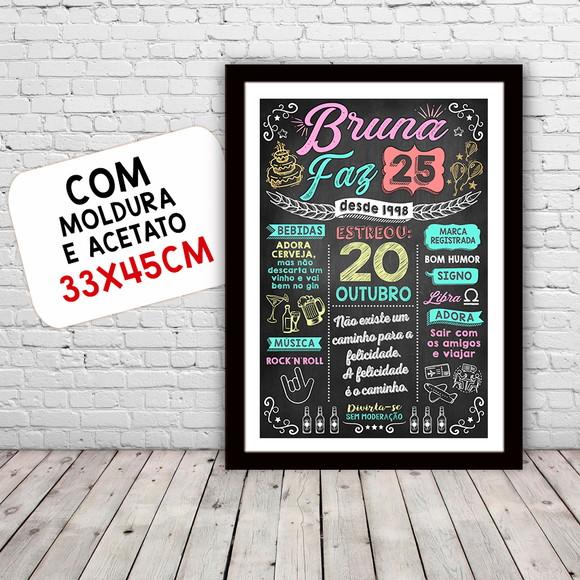 Chalkboard Quadro Poster Aniversário 25 Anos A3 30x42cm