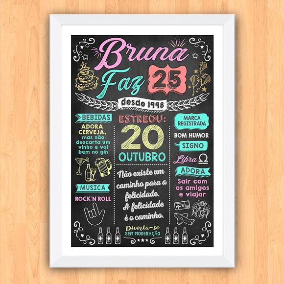 Chalkboard Quadro Poster Aniversário 25 Anos A3 30x42cm
