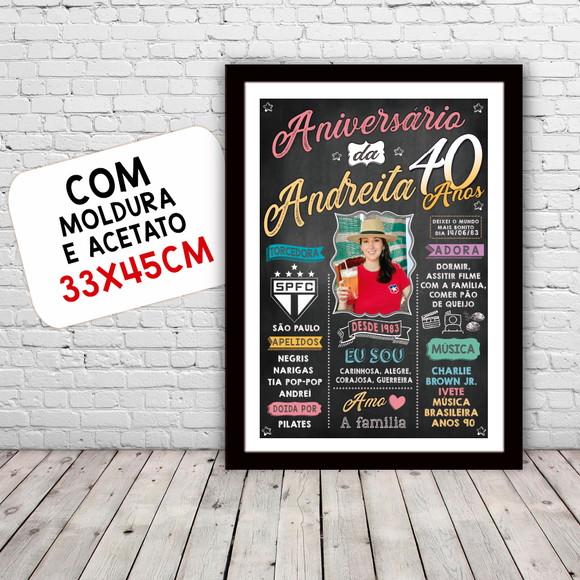 Chalkboard Quadro Poster Aniversário 40 Anos A3 30x42cm