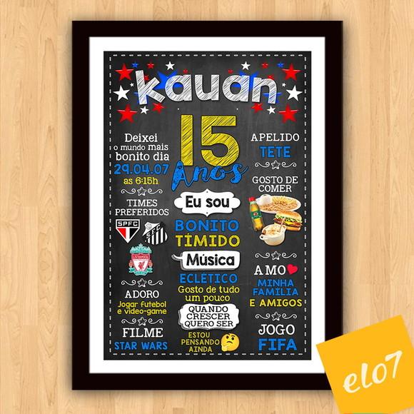 Chalkboard Quadro Poster C/ Moldura 15 Anos A3 30x42cm