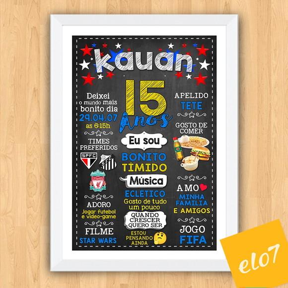 Chalkboard Quadro Poster C/ Moldura 15 Anos A3 30x42cm