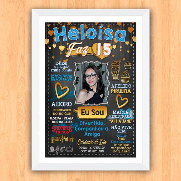 Chalkboard Quadro Poster c/ Moldura 15 Anos A3 30x42cm