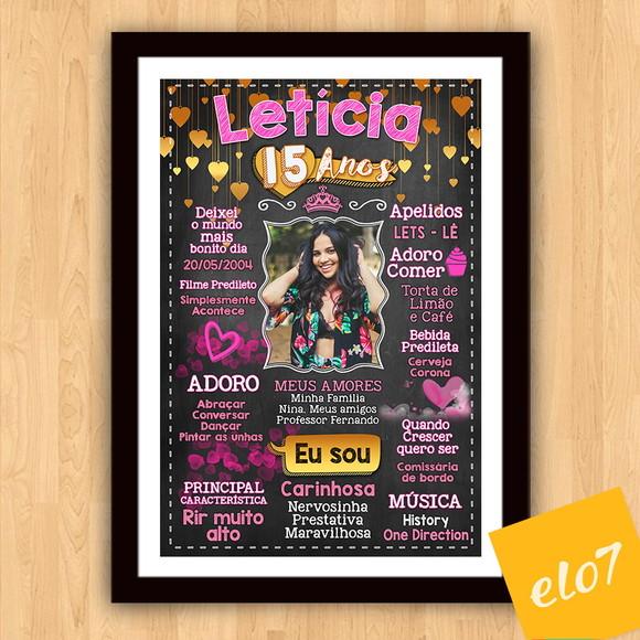 Chalkboard Quadro Poster C/ Moldura 15 Anos A3 30x42cm
