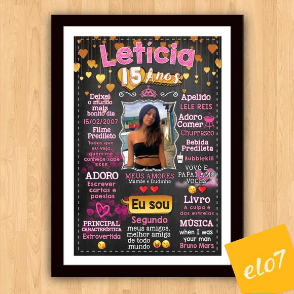 Chalkboard Quadro Poster C/ Moldura 15 Anos A3 30x42cm
