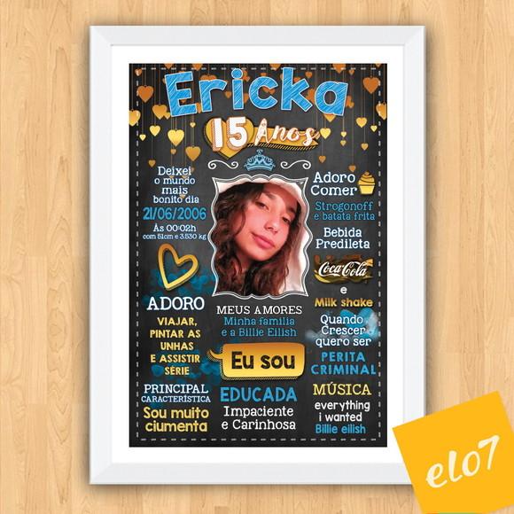 Chalkboard Quadro Poster C/ Moldura 15 Anos A3 30x42cm