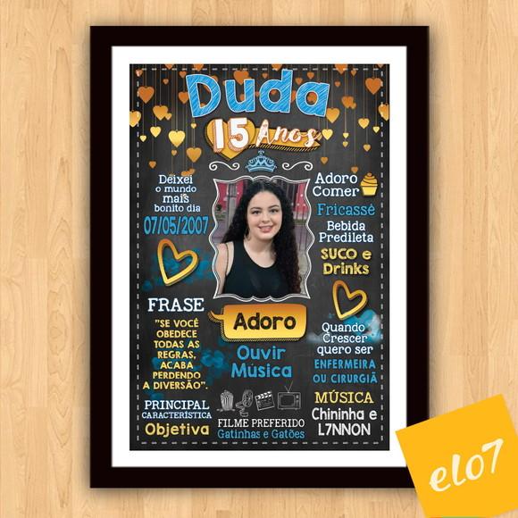 Chalkboard Quadro Poster C/ Moldura 15 Anos A3 30x42cm