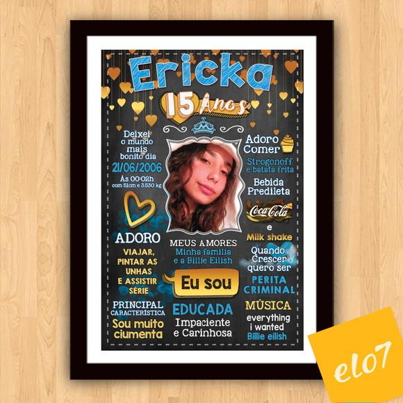 Chalkboard Quadro Poster C/ Moldura 15 Anos A3 30x42cm